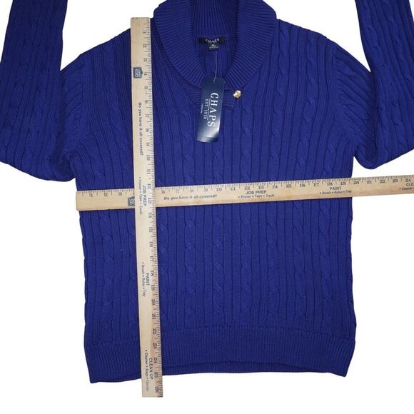 NWT Chaps Men’s Cable Knit Shawl Collar Sweater XL Royal Blue 100% Cotton - Picture 4 of 6